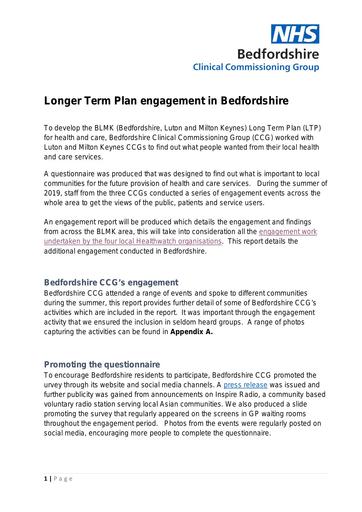 Long term plan Engagment summary Bedfordshire (BCCG)