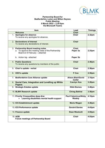 Partnership Board Papers 9 March 2022