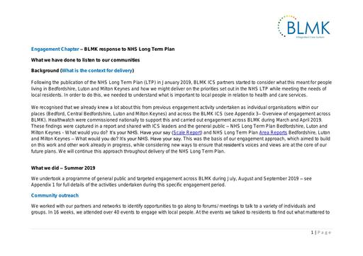 Long Term Plan Engagement summary Bedfordshire, Luton and Milton Keynes