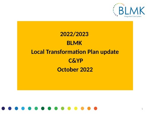 Local Transformation Plan update children and young people October 2022