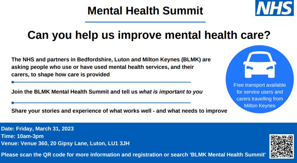 Mental Health Summit | Can you help us improve mental health care? NHS poster