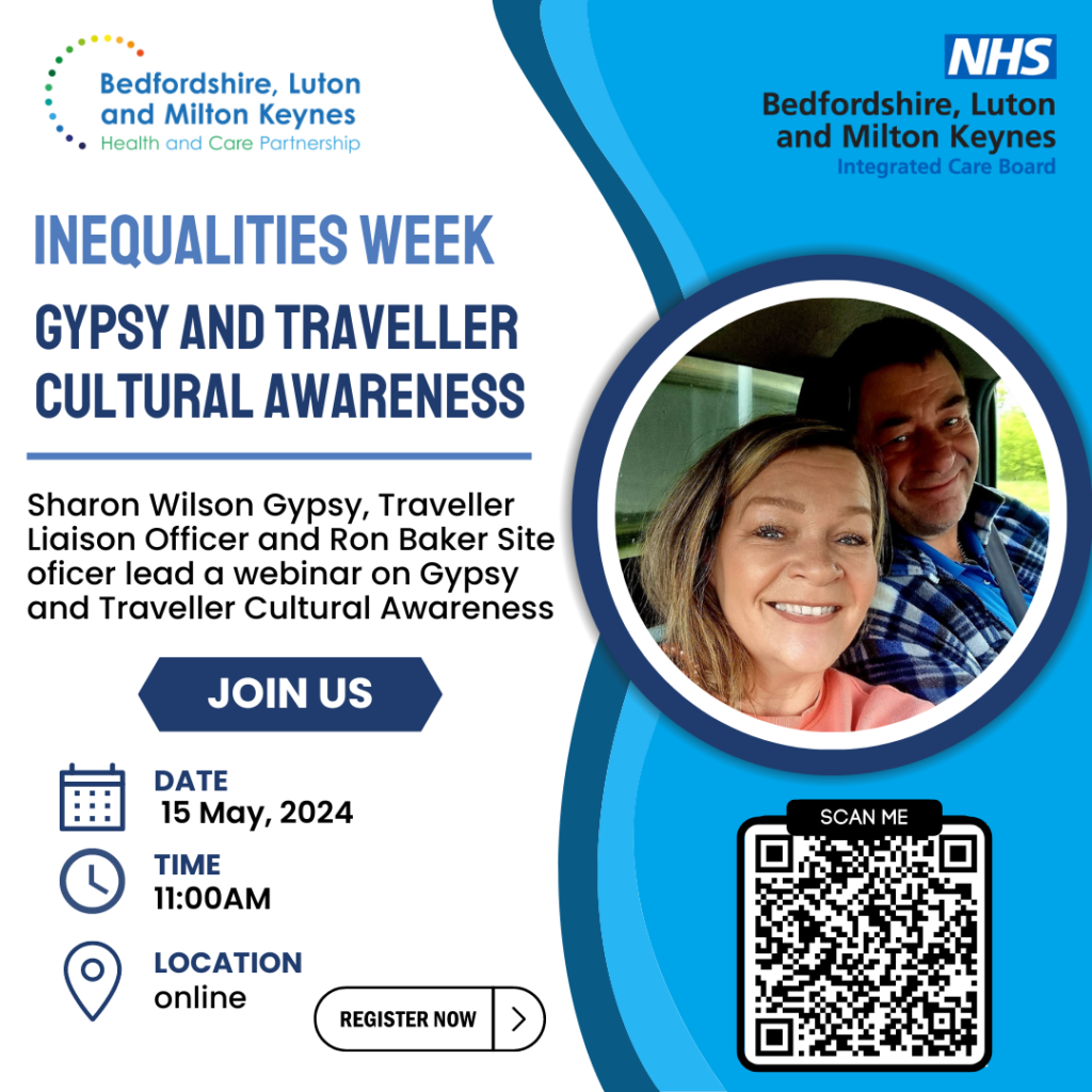 Inequalities Week - Gypsy and traveller cultural awareness | BLMK NHS poster